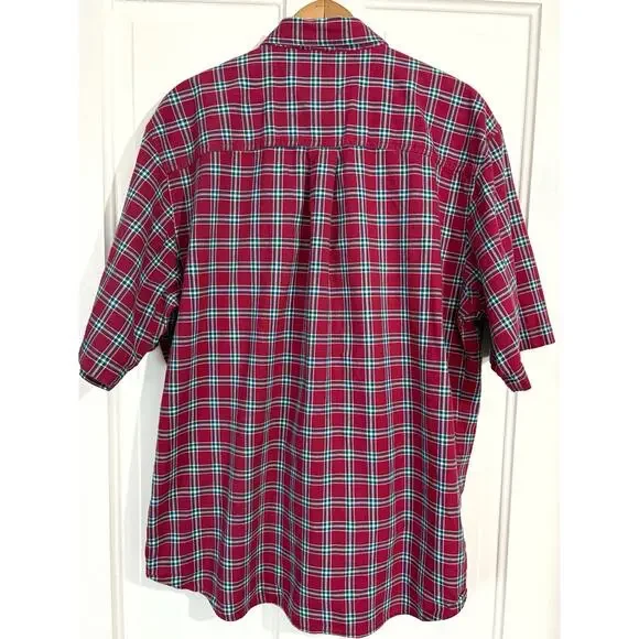 VINTAGE Woolrich Mens L Button Front Short Sleeve Shirt 100% Cotton Plaid - Picture 5 of 5